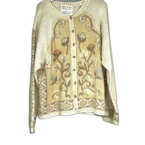 Marisa Christina Vintage Hand Knit Floral Cardigan Size Large